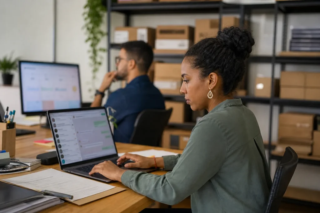 Equipe brasileira de e-commerce analisando atendimento, pedidos e canais digitais antes de usar IA